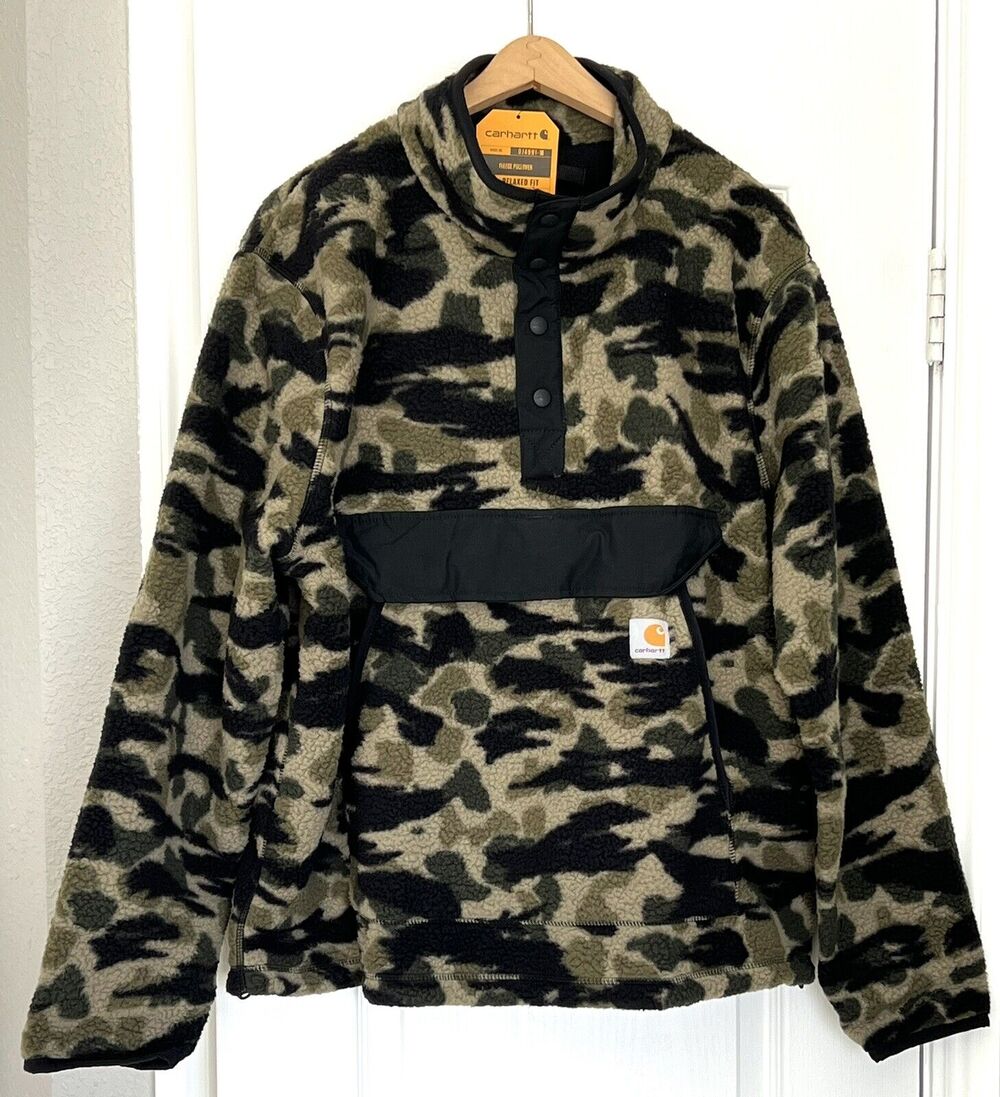 Carhartt Duck Camo Fleece Sherpa Jacket 104991 Size L Snap Neck LARGE NWT Mens